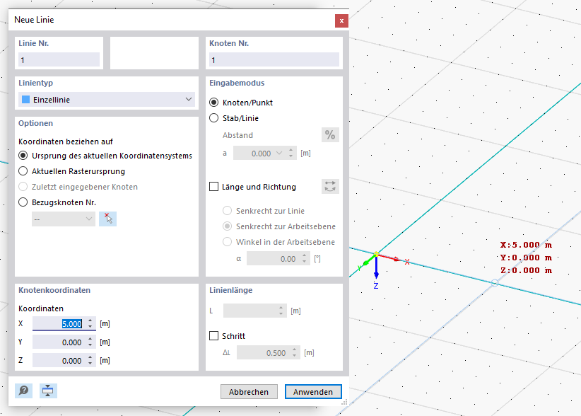 Anfangspunkt der ersten Linie