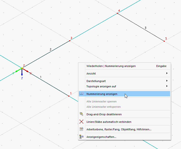 Nummerierung von Linien und Knoten anzeigen