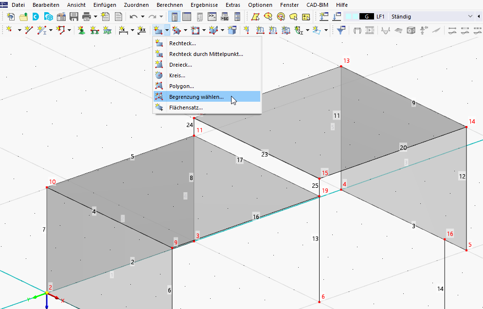 Liste der Flächenformen mit Schaltfläche 'Begrenzung wählen'