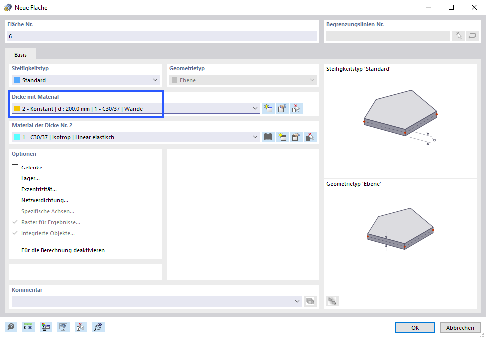 Definieren des Dickentyps für Verbindungsfläche
