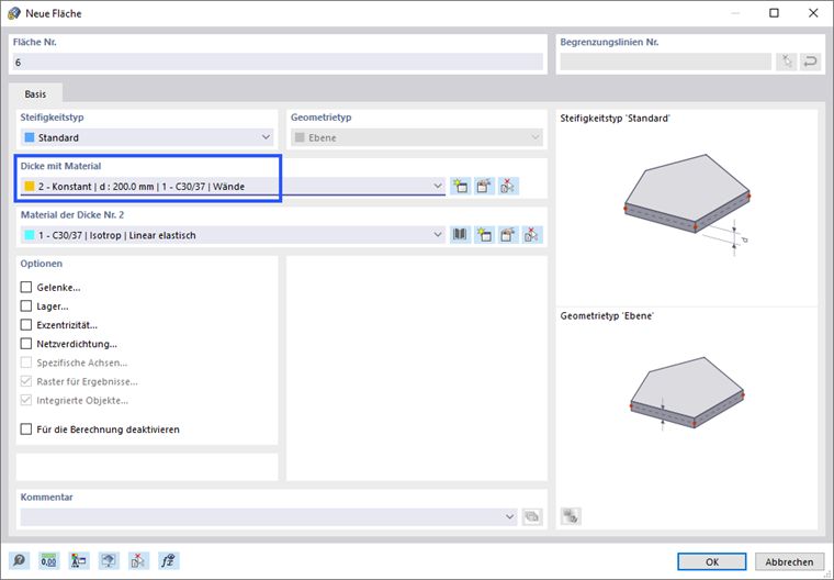 Definieren des Dickentyps für Verbindungsfläche