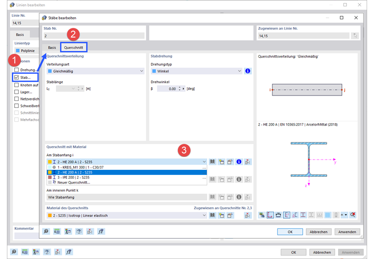 Stäbe den Linien zuordnen
