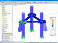 Stahlspannungen des Stützenfußpunktes in RFEM (© m3-ZT GmbH)