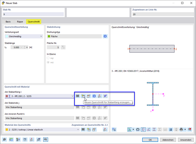 Erzeugen eines Rippenquerschnitts