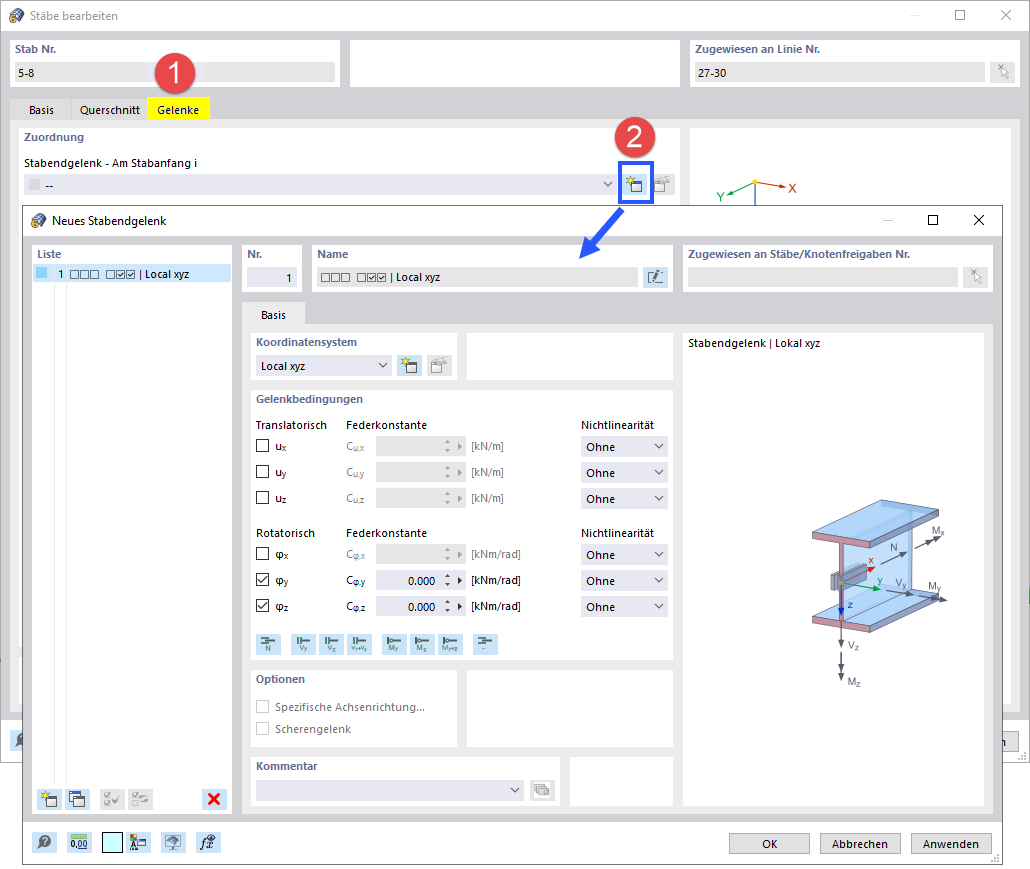 Neues Gelenk definieren