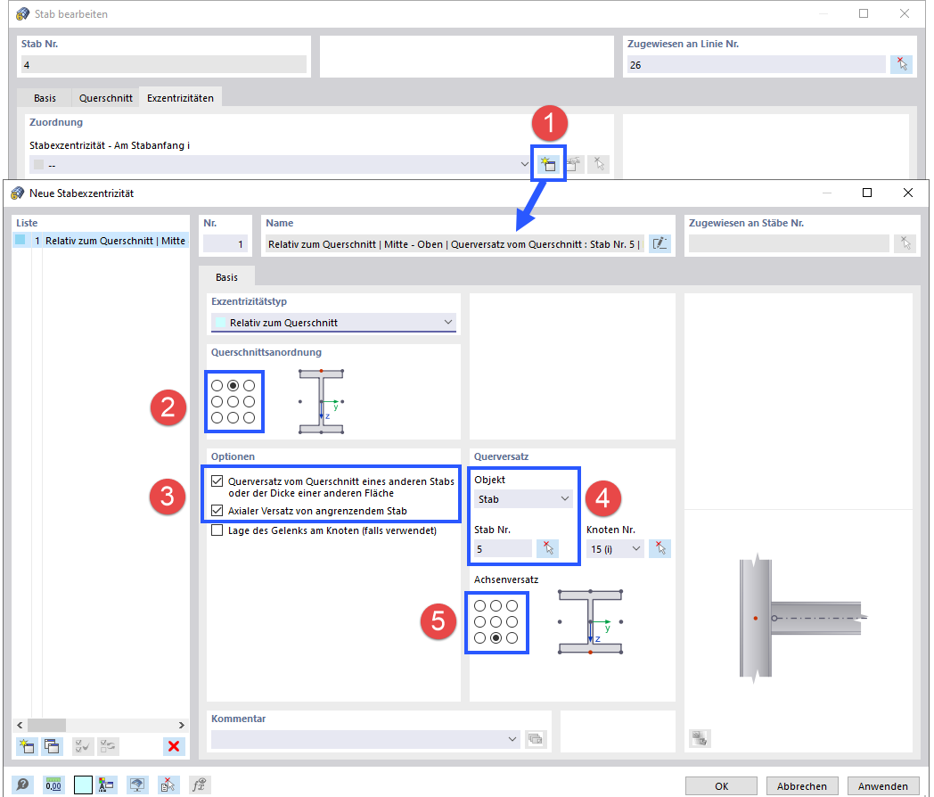 Neue Exzentrizität definieren