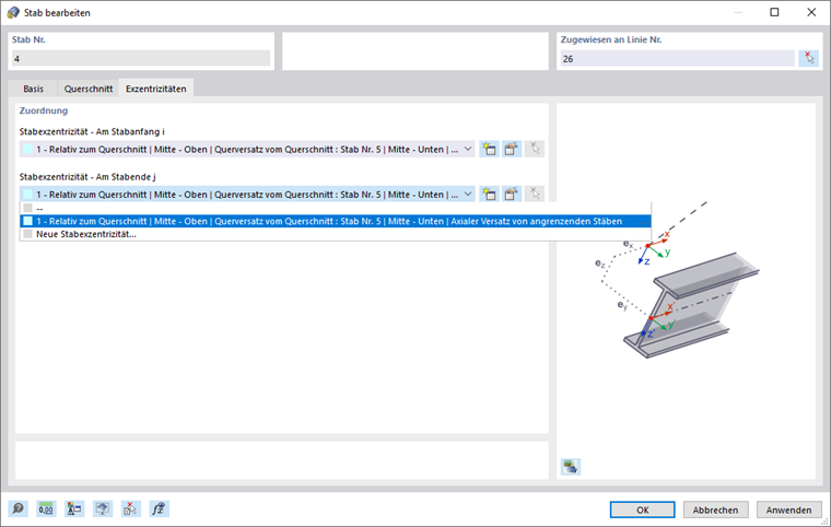 Stabexzentrizitäten an beiden Stabenden