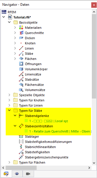 Einträge in 'Typen für Stäbe' im Navigator