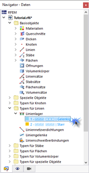 Navigator mit vordefinierten Linienlagertypen