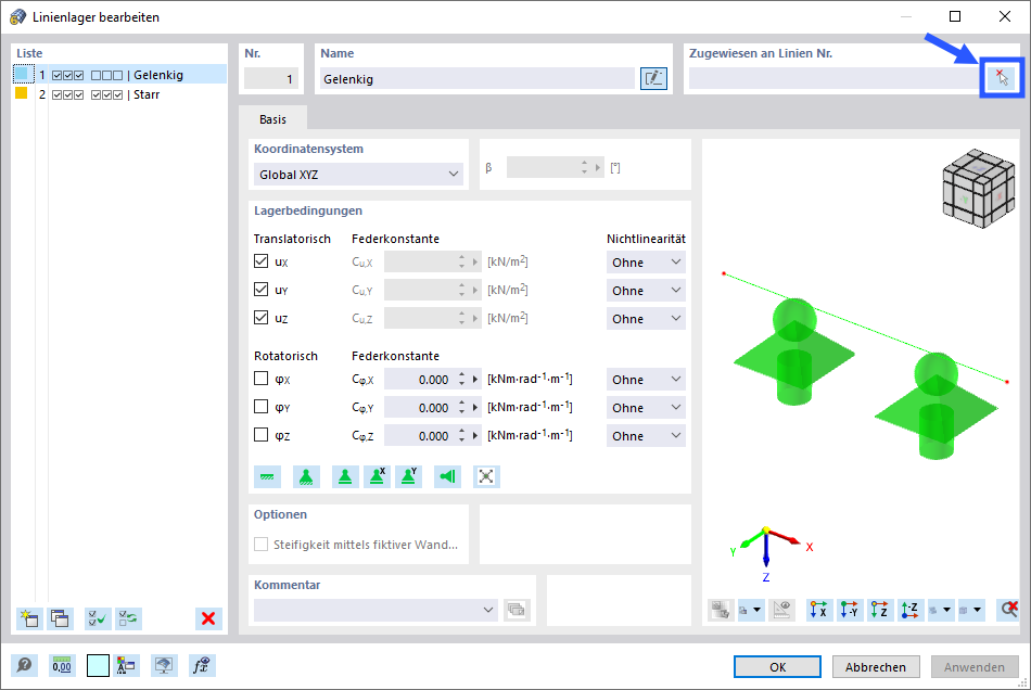 Dialog 'Linienlager bearbeiten'