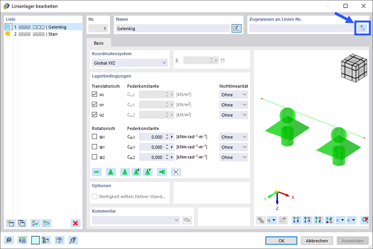 Dialog 'Linienlager bearbeiten'