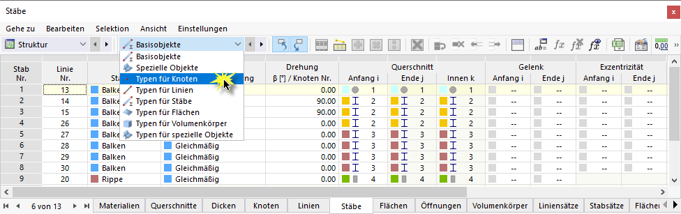 Tabelle der 'Struktur'-Objekte ändern