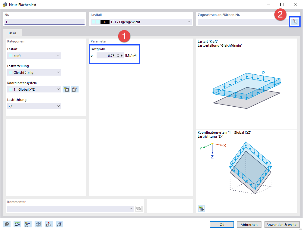 Dialog 'Neue Flächenlast'