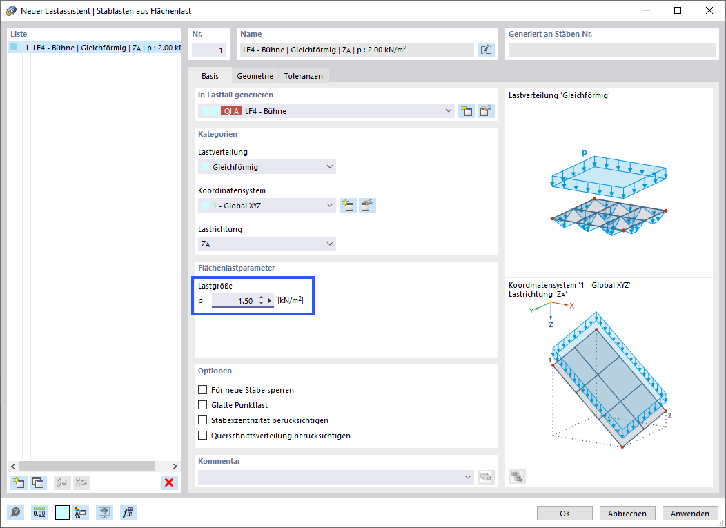 Dialog 'Neuer Lastassistent'