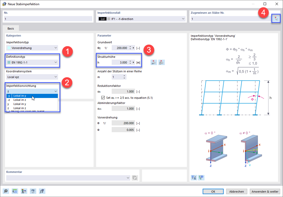 Definieren der Imperfektion der Betonstütze