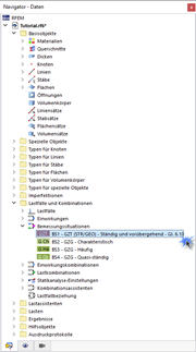 Bemessungssituationen im Navigator