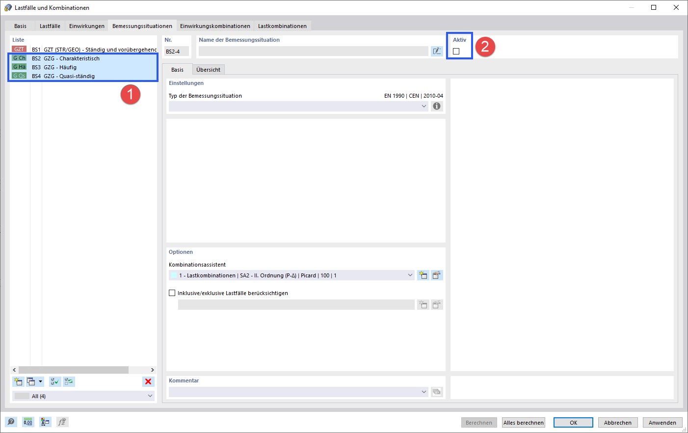 GZG-Bemessungssituationen deaktivieren