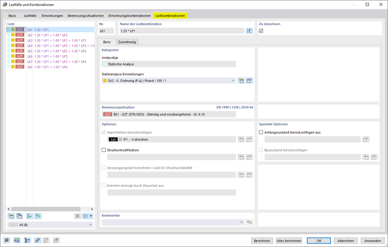 Reiter 'Lastkombinationen'