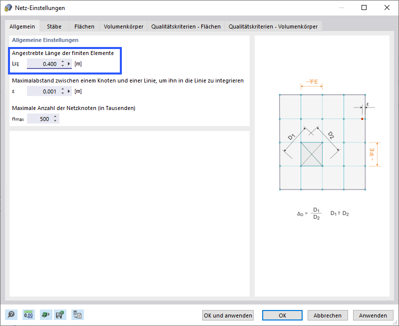 Angestrebte Länge der finiten Elemente anpassen