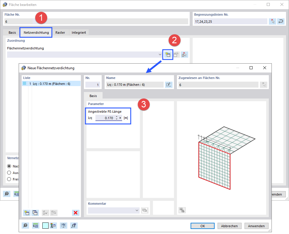'Angestrebte FE-Länge' für Verdichtung definieren