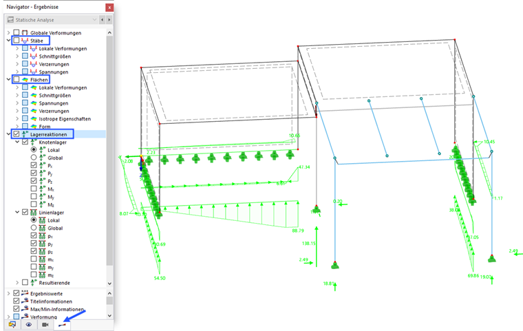 Lagerreaktionen von Knoten und Linien