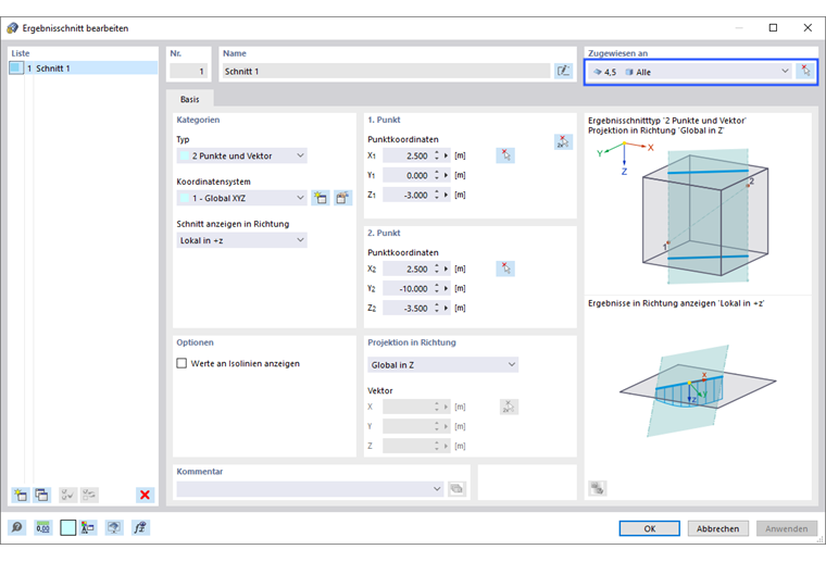 Platten für Ergebnisschnitt auswählen