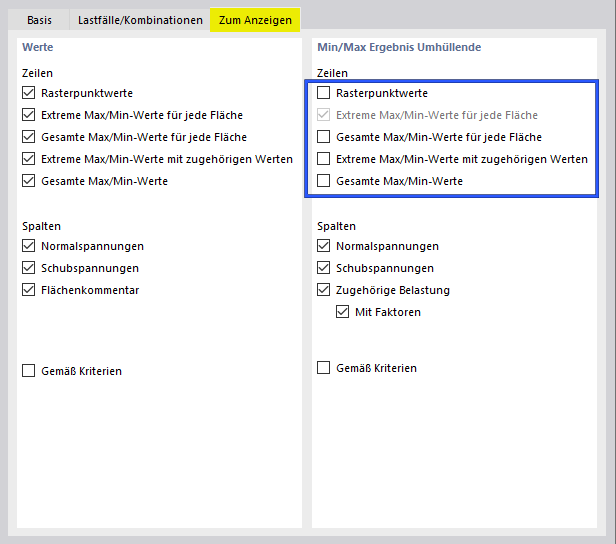 Ergebnisse auswählen