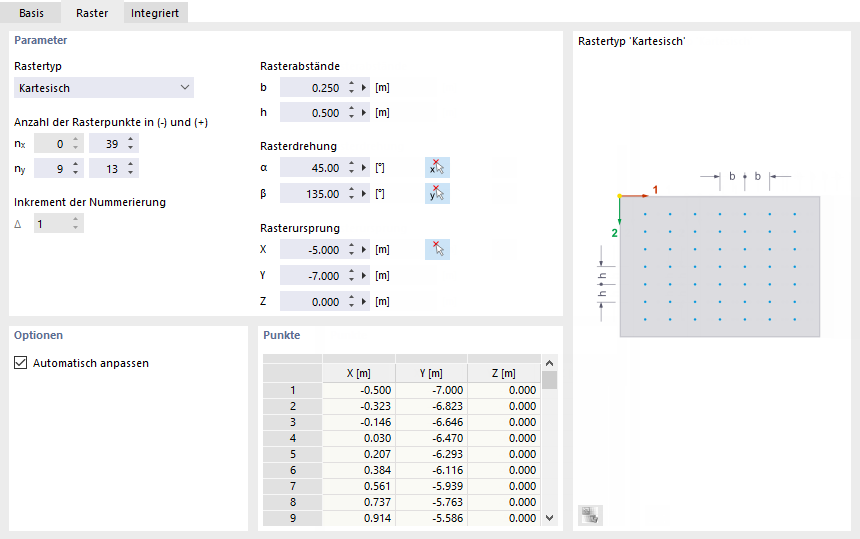 Flächenraster anpassen