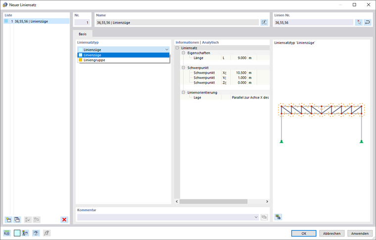 Dialog 'Neuer Liniensatz'