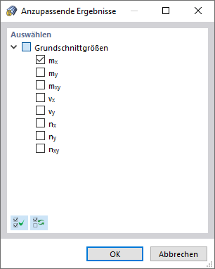 Schnittgrößenarten auswählen