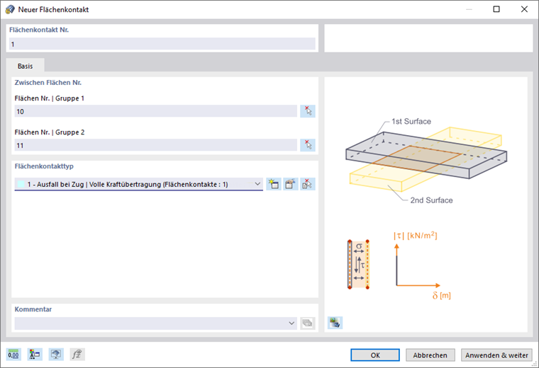 Dialog 'Neuer Flächenkontakt'