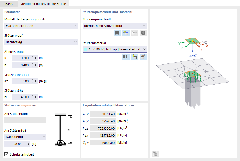 Steifigkeit mittels fiktiver Stütze definieren