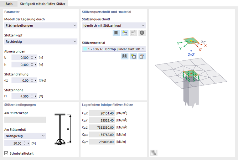 Steifigkeit mittels fiktiver Stütze definieren