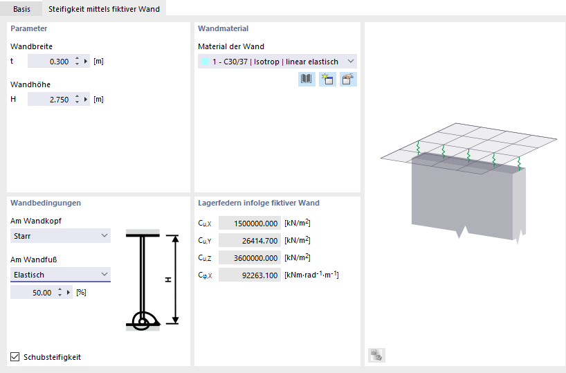 Steifigkeit mittels fiktiver Wand definieren