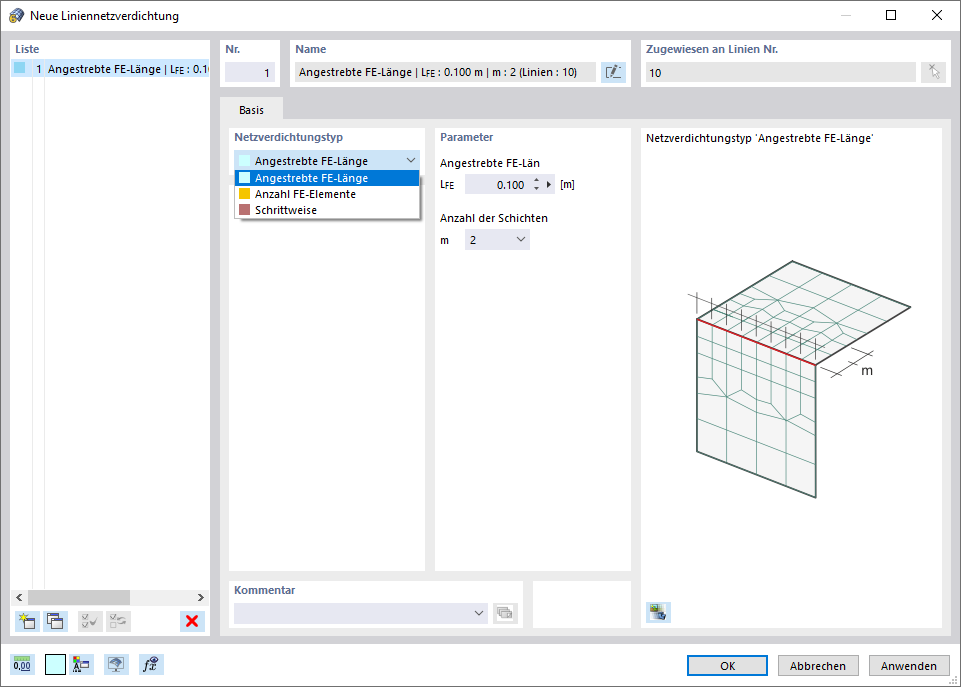 Dialog 'Neue Liniennetzverdichtung'