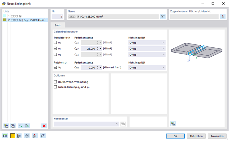 Dialog 'Neues Liniengelenk'