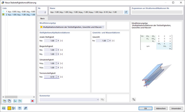 Dialog 'Neue Stabsteifigkeitsmodifizierung'