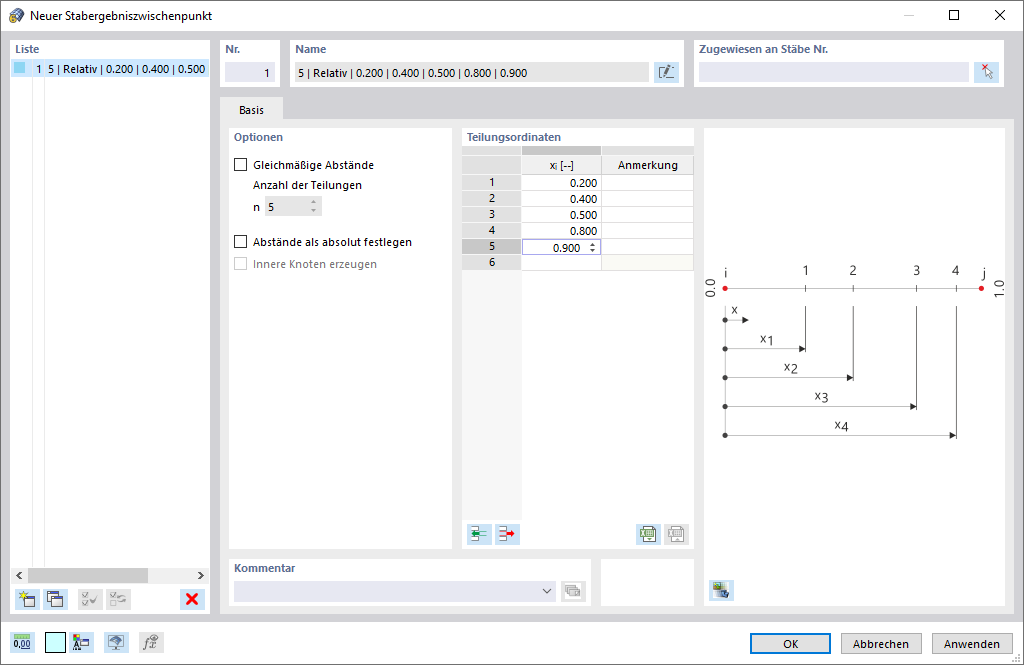 Dialog 'Neuer Stabergebniszwischenpunkt'
