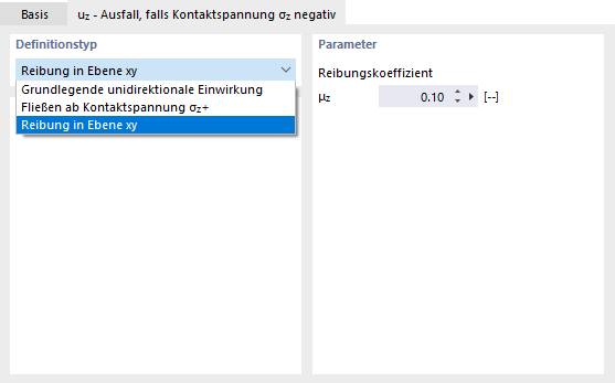 Definitionstyp für ausfallendes Flächenlager auswählen