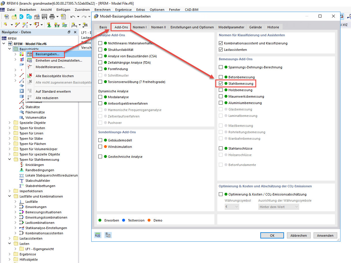 FAQ 005039 | Wie öffne ich ein Zusatzmodul zur Stahl-, Holz- oder Betonbemessung (und weitere)?