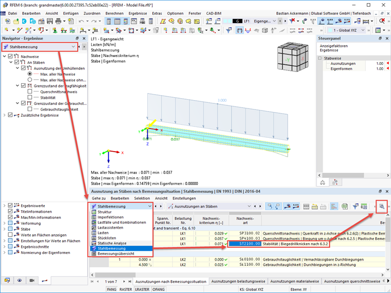 FAQ 005042 | Ich habe die Bemessung innerhalb der Basisangaben unter "Add-ons" aktiviert und alles berechnet. Wie komme ich zu den Ergebnissen meiner Beme