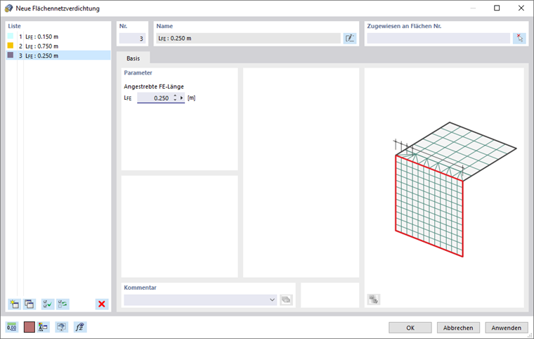 Dialog 'Neue Flächennetzverdichtung'