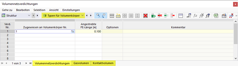 Typen für Volumenkörper in Tabelle