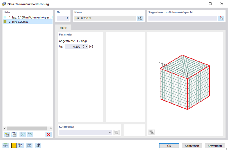 Dialog 'Neue Volumennetzverdichtung'