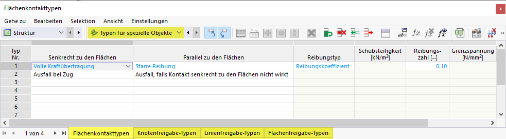 Typen für spezielle Objekte in Tabelle