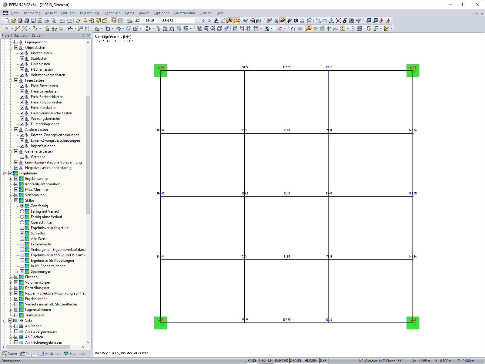 FAQ 005045 | Ich möchte die Stabergebnisse in der Draufsicht auswerten. Kann man die Ergebnisse in die XY-Ebene zeichnen lassen?