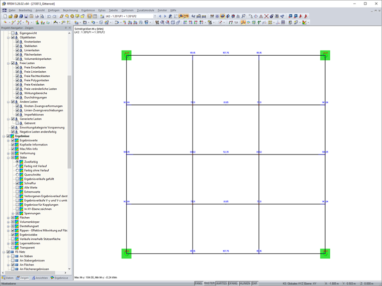 FAQ 005045 | Ich möchte die Stabergebnisse in der Draufsicht auswerten. Kann man die Ergebnisse in die XY-Ebene zeichnen lassen?