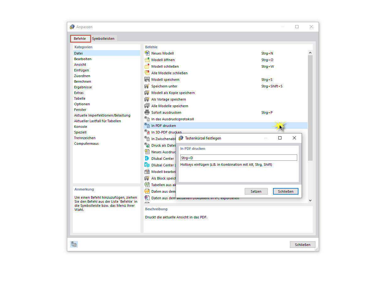 FAQ 005049 | Gibt es die Möglichkeit, gewissen Befehlen (z. B. Kopieren in die Zwischenablage usw.) beliebige Tastenkombinationen zuzuordnen?