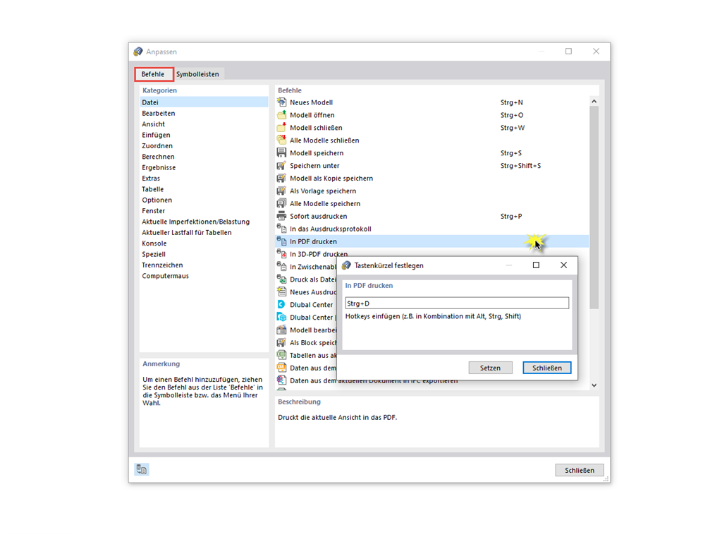FAQ 005049 | Gibt es die Möglichkeit, gewissen Befehlen (z. B. Kopieren in die Zwischenablage usw.) beliebige Tastenkombinationen zuzuordnen?