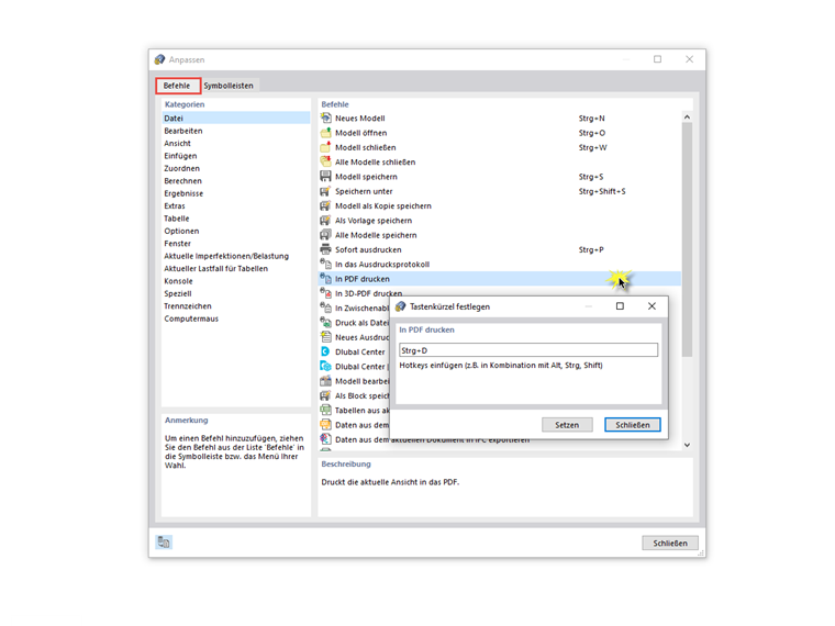 FAQ 005049 | Gibt es die Möglichkeit, gewissen Befehlen (z. B. Kopieren in die Zwischenablage usw.) beliebige Tastenkombinationen zuzuordnen?